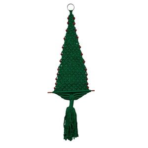 Vintage Macrame Christmas Tree Red Beaded Wall Hanging